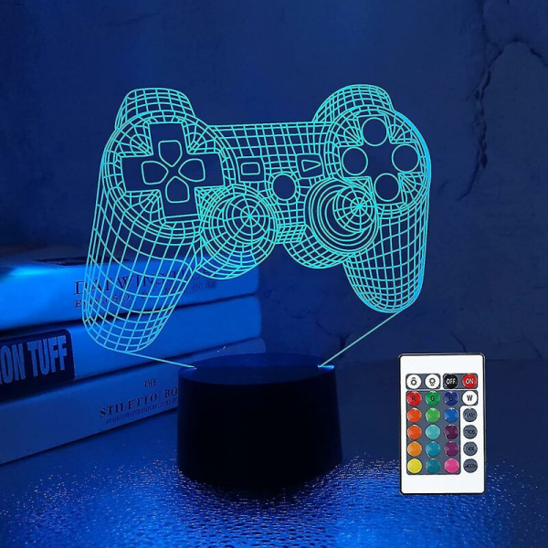 3D-spillkontrollerlampe Spillkonsoll Nattlys 3D Illusjonslampe for barn, 16 farger endres med fjernkontroll, Spillrom Gamer-gave, Barneromsdekor