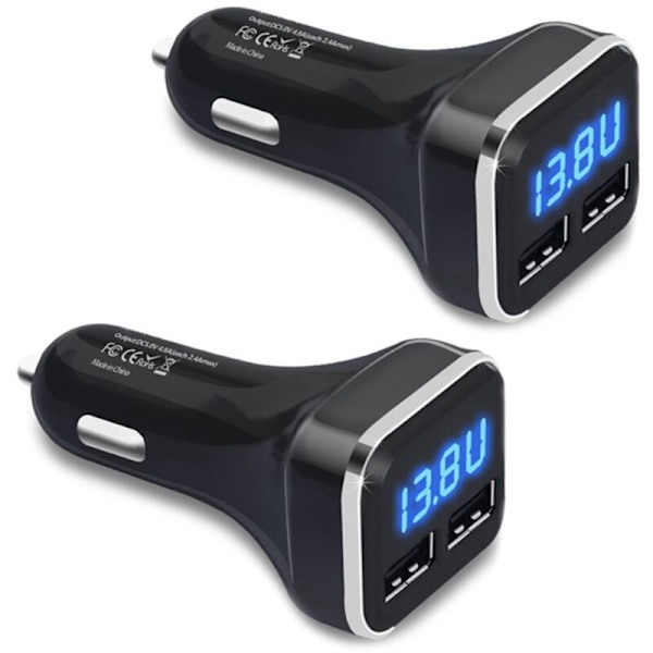 2X Bil Laddare Voltmätare Batteri Monitor med LED Spänning och Ampere Display, för 11/Xs, Galaxy S20 S10