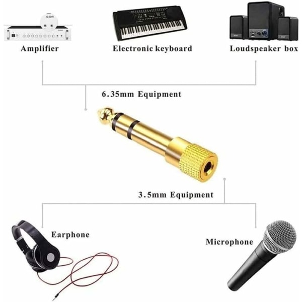 6,35 mm hannkontakt til 3,5 mm hunnkontakt adapter, lydhodetelefonkontakt for lydmikser/elektrisk piano/keyboard