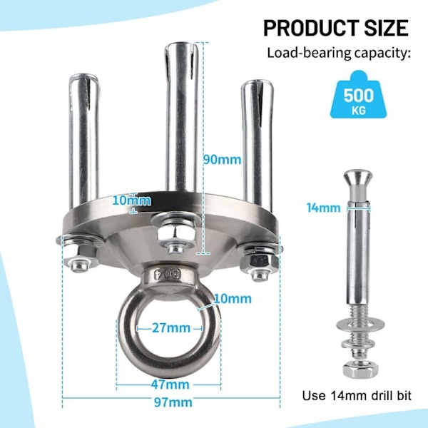 Takkrok för Hängstol, Tung Duty Krok, Swivel Krok med Lager, 360° Rotation, 500kg, Tung Duty 304 Rostfritt Stål Takkrok, Swivel