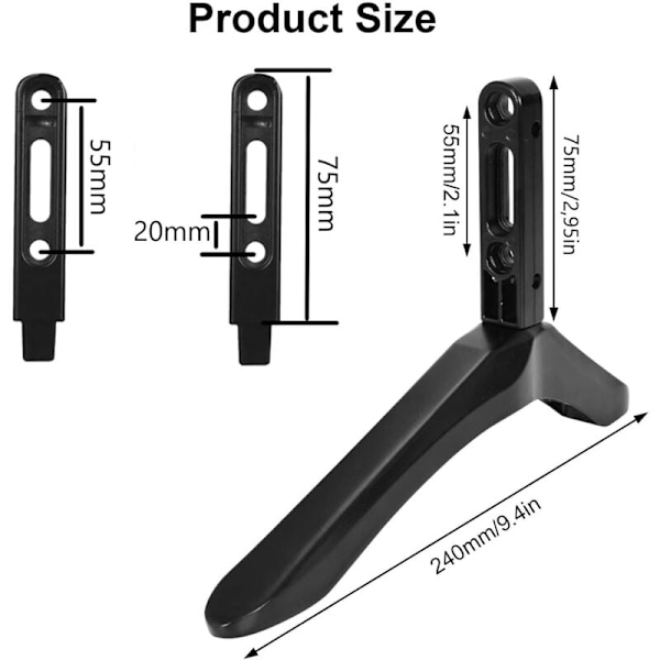 Frittstående TV-stativ, TV-bein for 32-65 tommers TV, TV-stativ for flat og buet LCD-TV opptil 45 kg, monteringshullavstand 22 mm til 55 mm