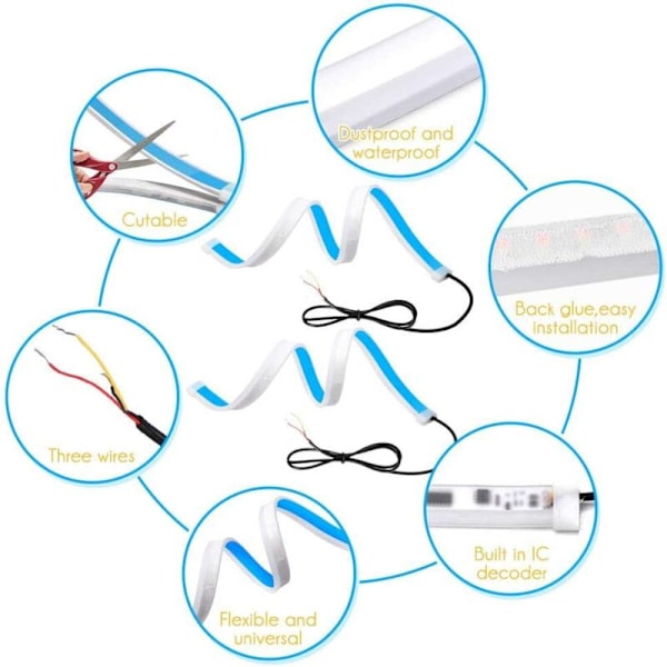 60 cm Tynn Fleksibel LED-Strips for Biler - Dagkjørelys, Blinklys, Reservedel for 12 Volt LED-Eksteriør for Bil