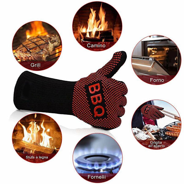 Grillhandsker Anti-Heat Ovn Handsker Op til 800°C Universelle Køkkenhandsker Varmebestandige og Skridsikre Handsker til BBQ Grill Ovn Køkken og Pejs