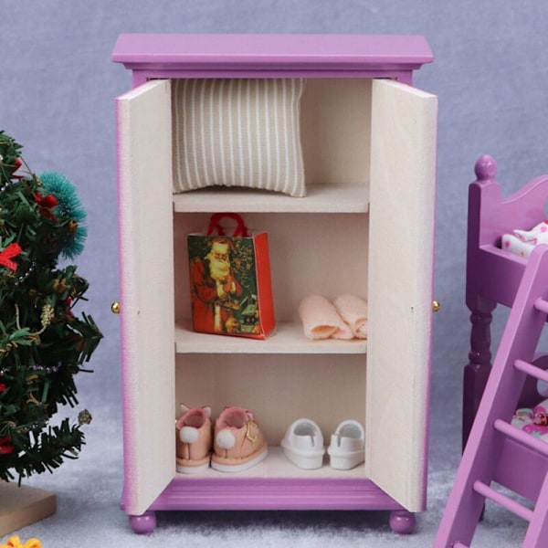 1:12 Nukenukkekoti Makuuhuone Violetti Vaatekaappi Simulaatio Miniatyyrikaappi Nukenukkekoti Koristeluun Lasten Leikki