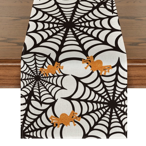 Spider Web Bordslöpare, Halloween Holiday Köksbordsdekorationer för Inomhus Utomhus Hem Party Dekoration 13 x 72 tum