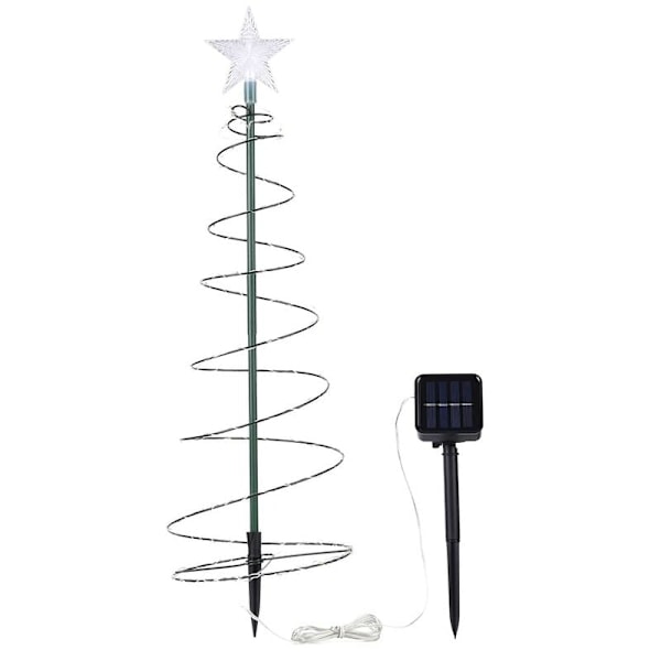 Julelys-krans med stjerneformet juletre dekorert med fargerike LED-lys, solcelledrevet