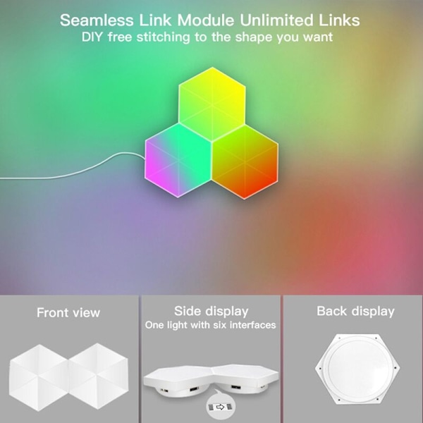3 stk/sett Smart sekskantet bildelampe Innendørs atmosfære vegglampe APP-kontroll nattlys lekerom soverom