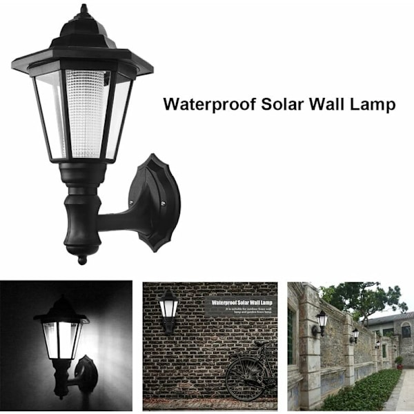 Solcellsdriven LED-vägglampa för utomhus, väggmonterad säkerhetslampa, trädgård, staket, gård, hexagonformad lampa (kallvit)