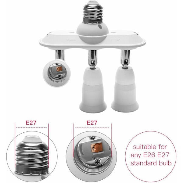 3 i 1 E27 horisontal konverteradapter designet 360 graders justerbar 180 graders fleksibel og lett sokkelsplitter
