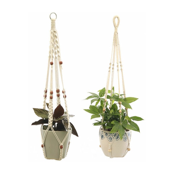 Set med 2 Macrame hängande korgar Bomullsrep Hängande korg Blomkruka Växthållare Hängare för inomhus utomhus tak
