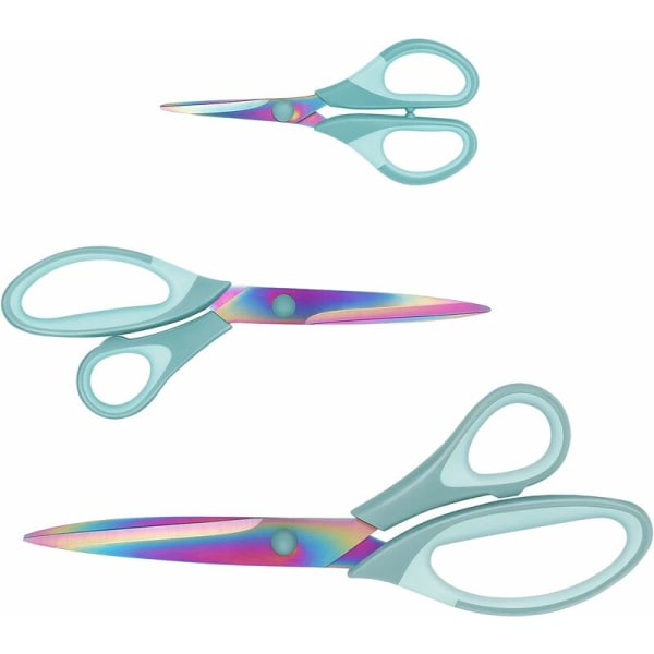 3 Pairs Multi-Purpose Titanium Scissors Set with Soft Handle Scissors for Family, Office and School (Blue)