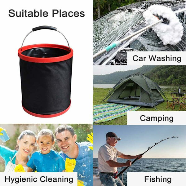 Sammenleggbar bilvaskbøtte Sammenleggbar bøtte 12L 3.17gal Camping Fiske Heavy Duty med oppbevaringspose for innendørs utendørs -