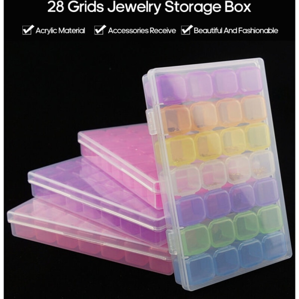 Färg smyckeskrin Nagel smycken förvaringsbox 28 rutmönster diamant box kan öppnas separat transparent anti-fall akryl