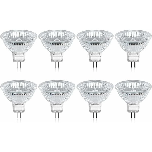 GU5.3 MR16 35W 12V Halogenpære - Varmt Hvidt 2800K Dæmpbar, Glasdæksel (Pakke med 8)