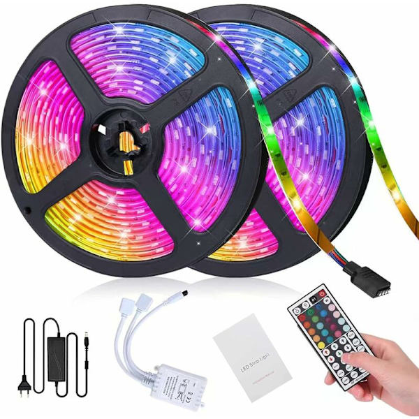 10M LED-stripe, LED Soverom RGB LED-stripe Lysstripe LED-stripe for Soverom 300 LEDer 5050 RGB IP65 Vanntett 44-knappers fjernkontroll (10m)