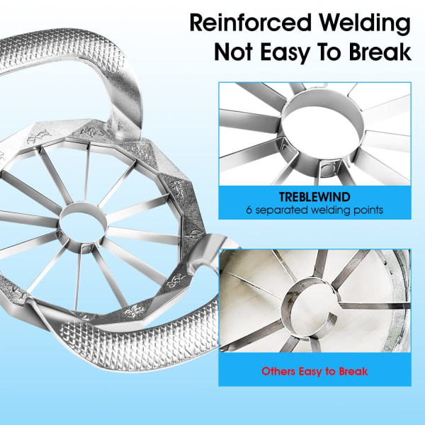Omenaleikkuri 12 viipaletta – päivitetty erittäin suuri omenaleikkuri, raskaaseen käyttöön tarkoitettu ruostumaton teräsydin, erittäin terävä viipaloija, alle 4 tuuman omenoiden jakaja