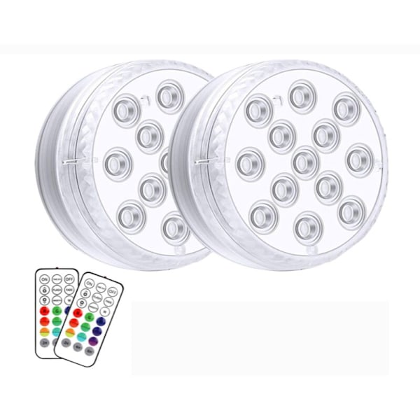 2 stk. Neddykkelige LED-lys, 13 LED'er Ekstra store undervands IP68 vandtætte LED-lys 30M/164ft Dybde, Lang batterilevetid til akvarium, fisketank