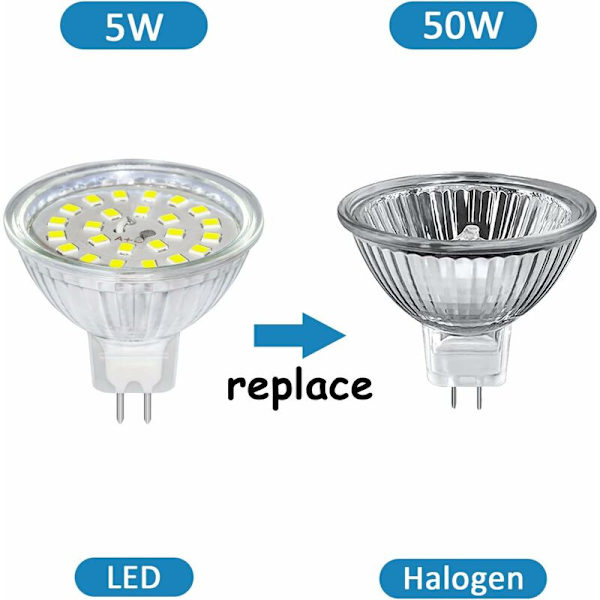 MR16 GU5.3 LED-lamppu 12V 5W Kylmä Valkoinen 6000K, 500LM Ei himmennettävä, Vastaava 50W Halogeeni, MR16 GU5.3 LED-spotilamppu Kattovalaisimelle, Maisema