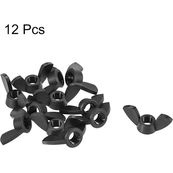 M8 Siipimutterit Nylon Käsin Kiristys Kiinnikkeet Musta 12kpl