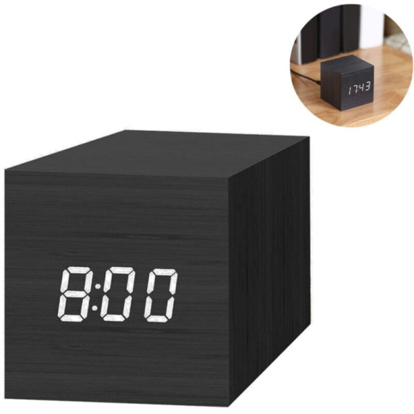 Digital väckarklocka, Mini Modern Cube skrivbordsväckarklocka med trä LED-ljus, visar tid och temperatur för barn, sovrum, hem, sovsalar, resor