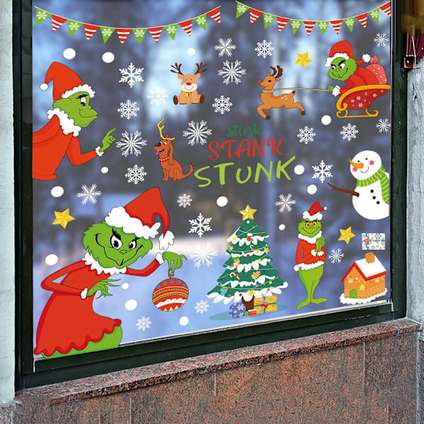 Grinch Julevinduesklistremerker, 9 ark, for hjem, skole, kontor, festutstyr