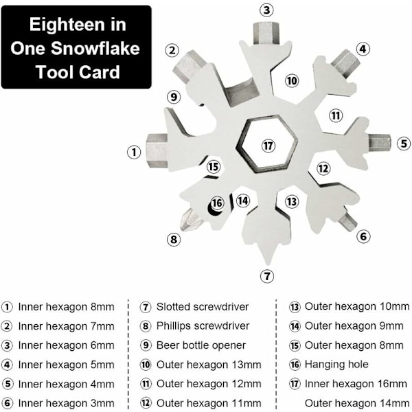 Snöflinga Multiverktyg 18 i 1, 3 st rostfritt stål snöflinge nyckel, för daglig resa camping äventyr multifunktion bärbar mini verktyg jul