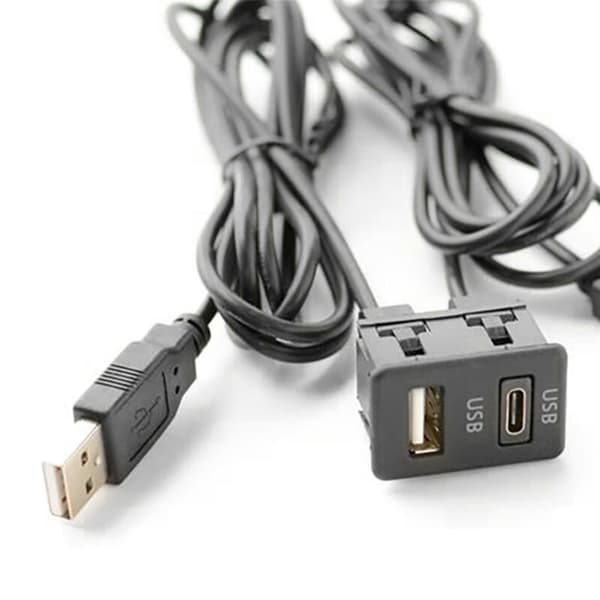 2 st 150 cm bilinstrumentpanel infälld montering USB-portpanel Autobåt Dubbel USB-förlängningskabel-TAPYC-adapter för