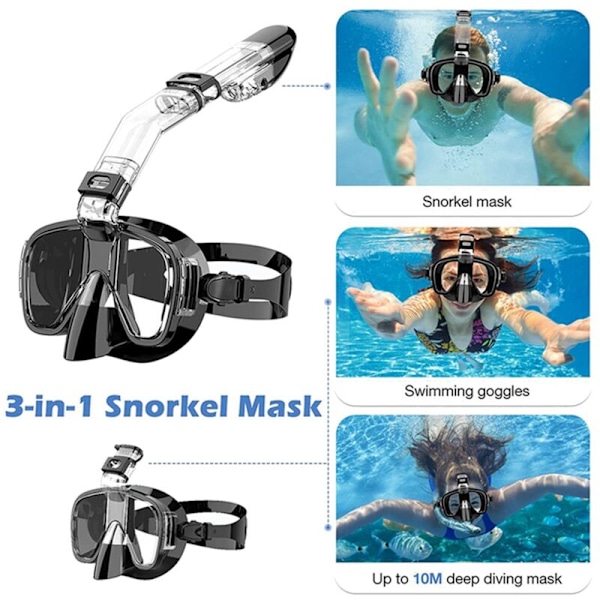 2X Foldbar Dykkedeksel Snorkel med System og Kamerafeste, Profesjonelt Utstyr for Barn - Svart