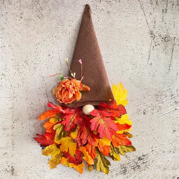 Efterårsdørkrans til dekoration, efterårsskilt med ahornblad-fe til efterårshøst, Thanksgiving, veranda, efterårsvægpejs