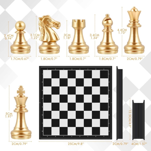 Deluxe-taitettava set, kultaiset ja hopeiset shakkinappulat, kannettava matkalauta ja palat lapsille ja aikuisille