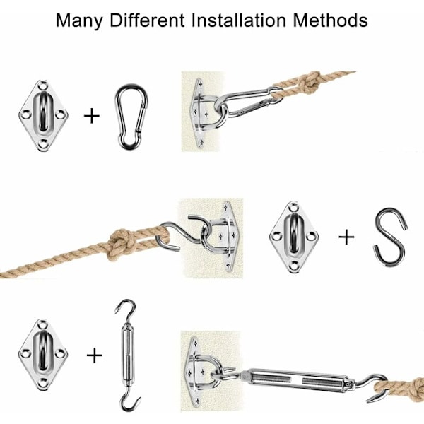 Solsejl Beslagssæt 42 Dele Rustfrit Stål Hardware til Rektangulære og Trekantede Solsejl Installation, 15-22CM