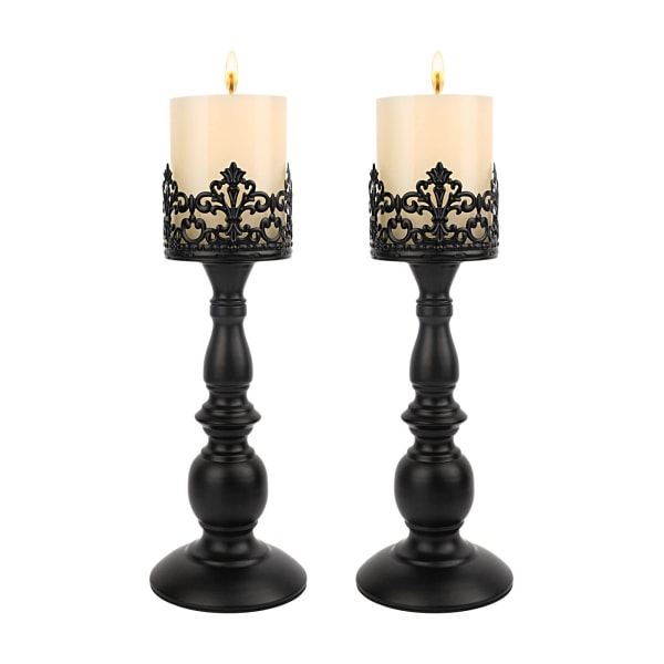 Søjle stearinlys kandelaber gotisk mat sort vintage høj kandelaber Spisebord Center kandelaber dekoration (sort 2 stykker)