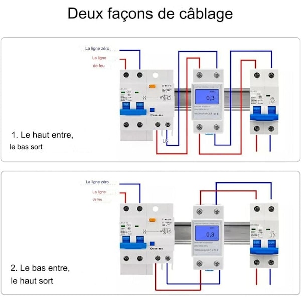 Sähkömittari, Energianmittari 230V 5 (80) A 2 Johdinta 2P LCD Digitaalinen Näyttö DIN-kiskoon Yksivaiheinen Elektroninen Kisko-Elektroninen Digitaalinen KWh Teho Su