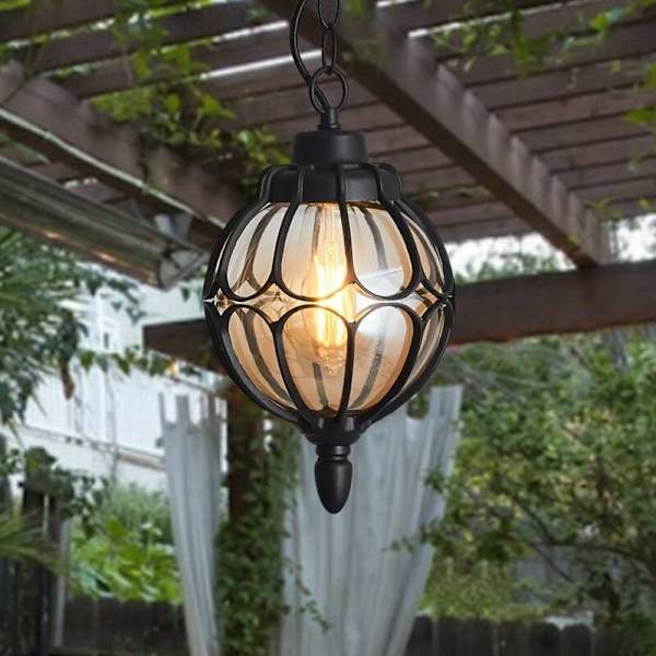 Utendørs hengende lanterne, vanntett hengende taklampe med glasskule, postmodern lampe for restaurant, bar, kjøkken, veranda, utendørs, inngang (b