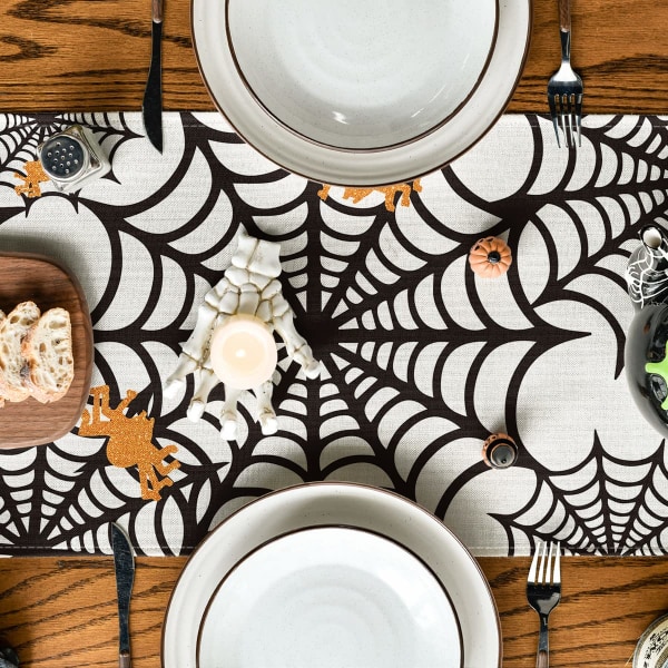 Spider Web Bordslöpare, Halloween Holiday Köksbordsdekorationer för Inomhus Utomhus Hem Party Dekoration 13 x 72 tum