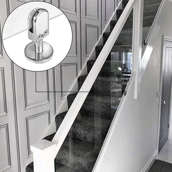 Glasklämma för trappor, 2 st glasklämma 6-8 mm, 304 rostfritt stål glasklämma, glasklämmor för balustrade, med nedre stödpelare, justerbar