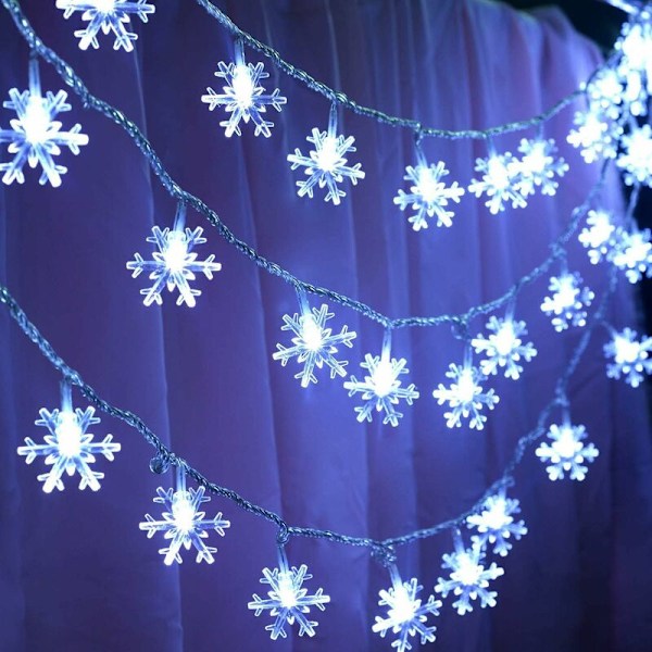 Snøflak Lyslenke 6M 40 LED Batteridrevet med 2 Lysmoduser for Juletre, Halloween, Fest, Bryllup, Bursdag, Soverom, Festival