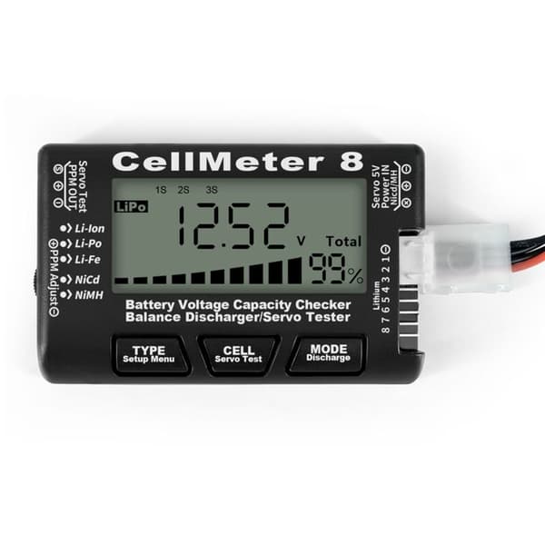 RC Cellmeter 8 Digital Batterikapasitet Checker Controller Tester Spenningstester for -Ion NiMH Nicd Cellemeter Svart