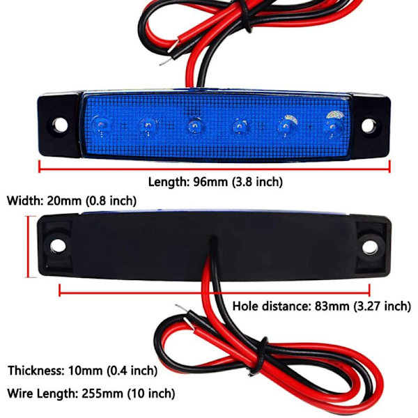 10X LED-klippebelysning, strimmelbelysning, hjulkasser, vandtæt 6 LED-bil til , Off-Road, lastbil, RV, blå