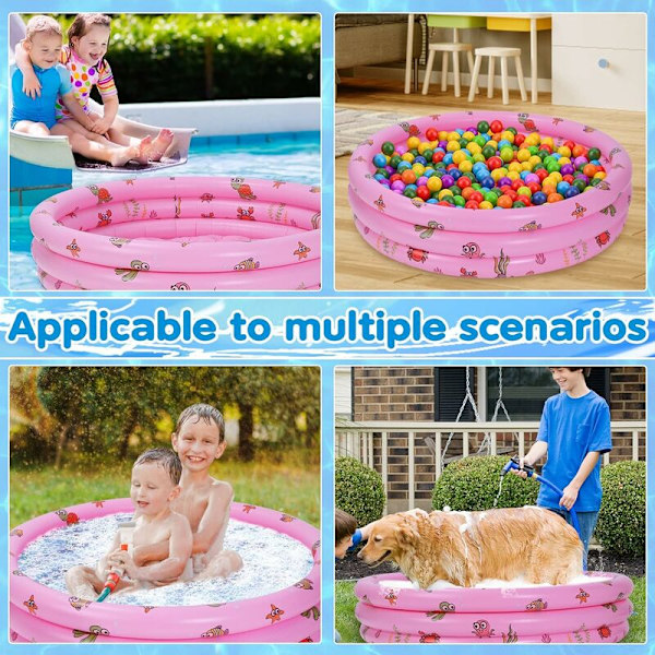 Børnepool, 100 cm Rund Oppustelig Pool Baby Pool Oppustelig Baby Pool Indendørs og Udendørs Padlepool Legetøj til Børn Piger, Pink