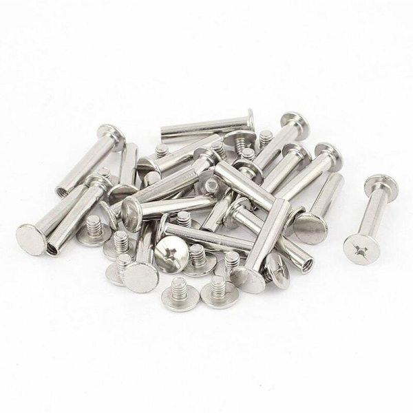 Bindande Chicago-skruvar, 30 set metall Chicago-knappbindningsskruvsortiment kit nickelpläterade skruvar bindningsskruvar bindepost dockningsnitar, Si
