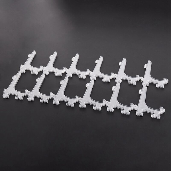 12 stk./sæt gennemsigtige staffelier i plast, tallerkenholder, display, dræner, billedramme, fotobog, stander, displayholder, støtte