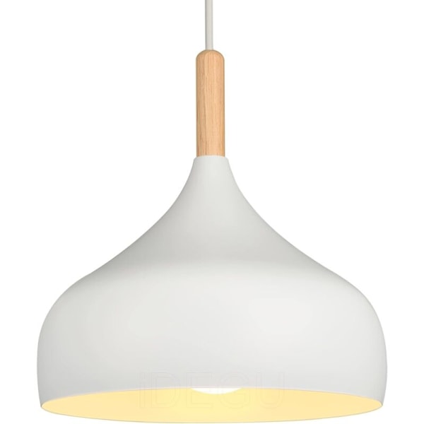 Hengende lampe i retro-stil, 24 cm, moderne skandinavisk design, dråpeformet taklampe, E27, metall og tre, for soverom
