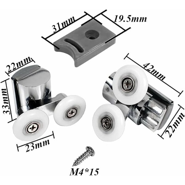 Duschrull upp och ner Rullar för Duschdörr 23mm Duschdörr Rullar Glidande Duschdörr Rullar Dusch Glidande Dörr Rullar 23mm 2 Stycken