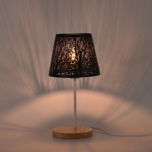 Lampshade to Clip on Bulb, Metal Barrel Lampshade with Pattern for Table Wall Light Black