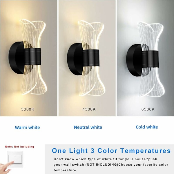 Dimbar LED innendørs vegglampe, 10W moderne LED vegglampe kreativ design, akryl belysning vegglampe for stue korridor soverom trapper, svart