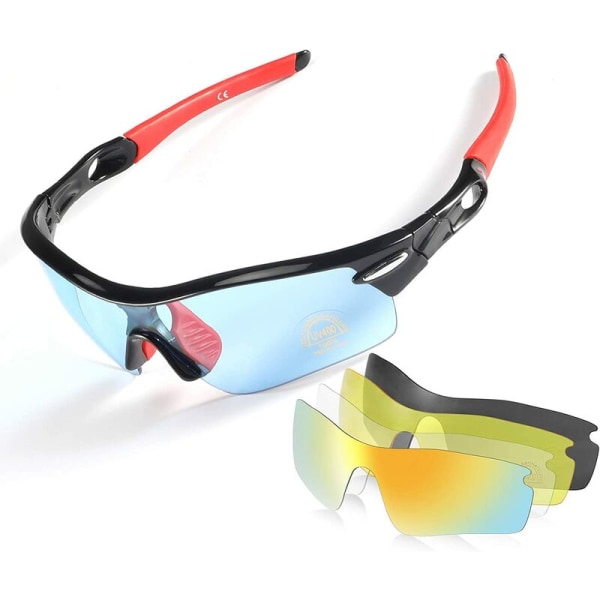Cykelbriller, polariserede solbriller med 5 udskiftelige linser, UV400 sportsbriller til udendørs aktiviteter, løb, cykling