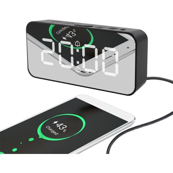 LED Digitalt Vækkeur Stort Tidstemperatur Display Spejl Snooze Bord Automatisk Elektroniske Ure Baggrundsbelysning (Sølv)