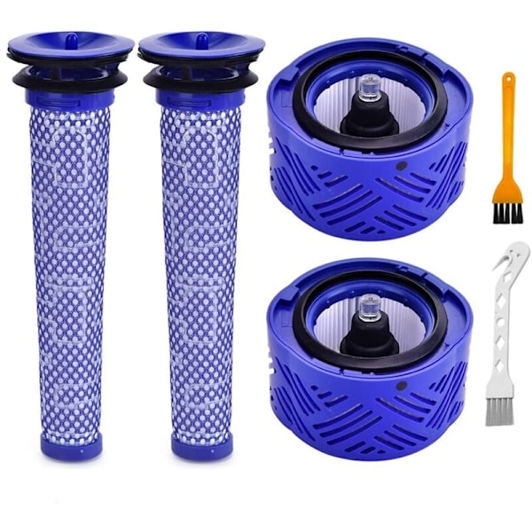 Suodattimen vaihto Dyson V6 Absolute Total Clean -sauvaimuriin, jälki- ja esisuodattimet, osat 966741-01 ja 965661-01