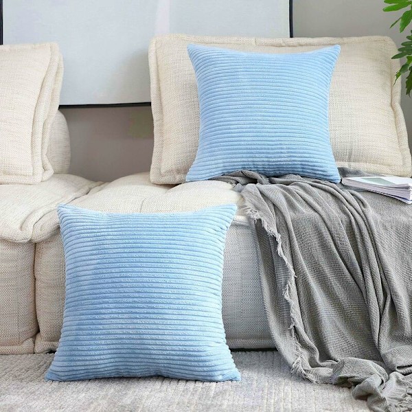 Ryggstödspåslakan 2-pack Dekorativa Randiga Corduroy Rektangulära Kuddfodral Avlånga Kuddfodral för Soffa - 16 x 16 tum Baby Blå